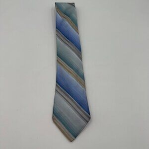 Perry Ellis Portfolio 100% Silk Striped Tie In Blue & Tan Tones - Professional